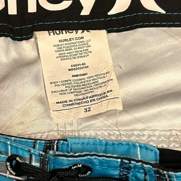 Hurley Men’s Board Short Swim Trunk Puerto Rico Blue• Size: 32 • Used - Picture 6 of 6